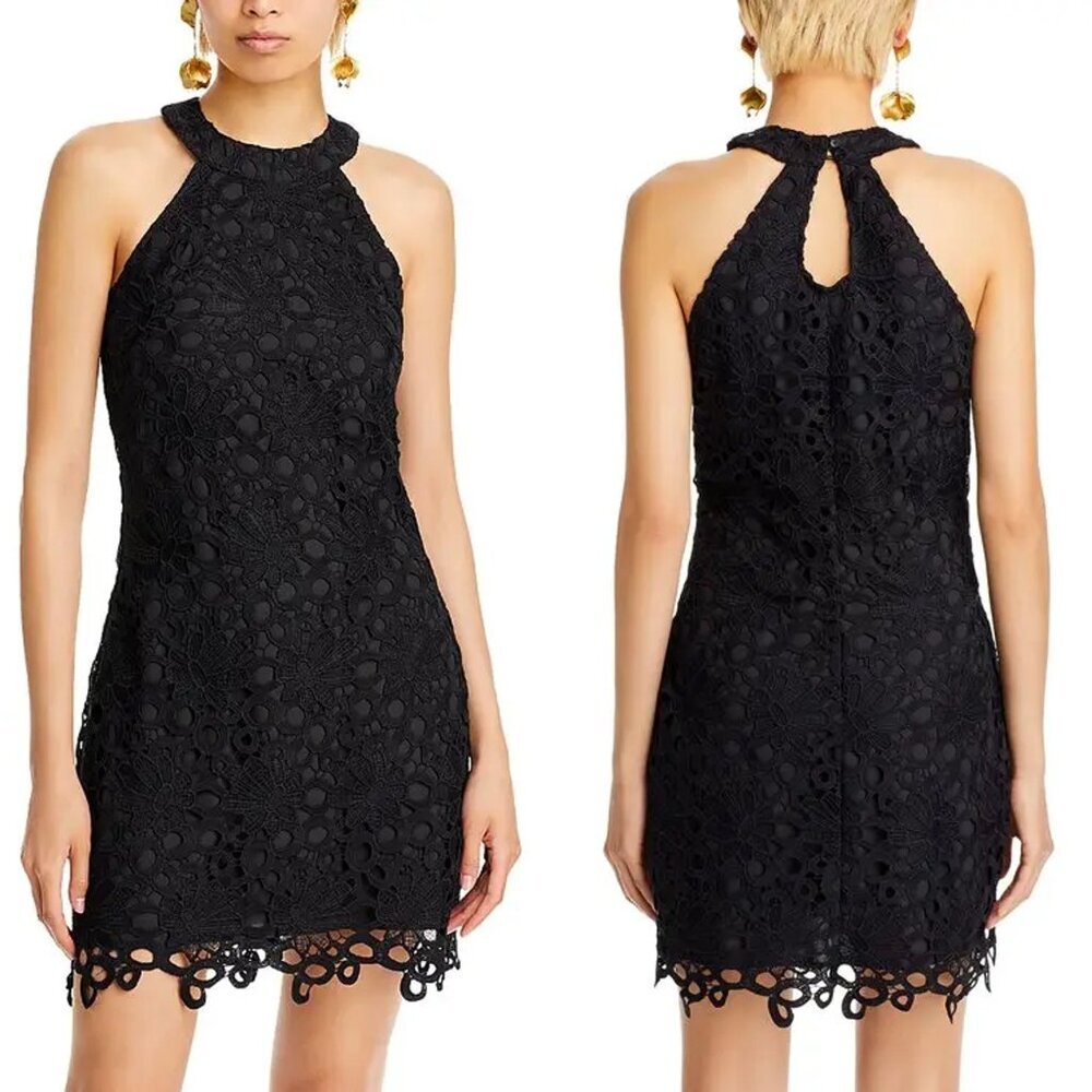 New Aqua Lace Halter Black Mini Dress Size Xl